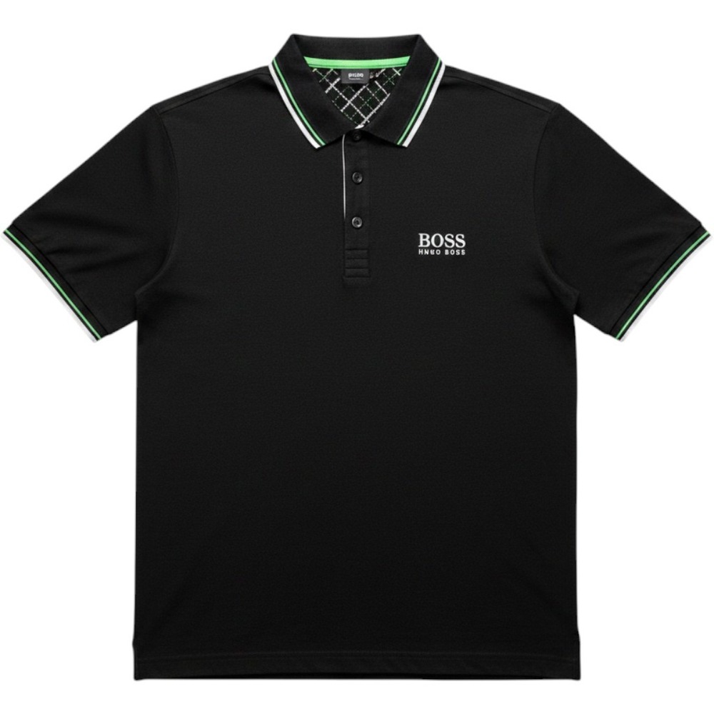 BOSS Hugo Boss Black Moisture Manager Polo Shirt Men's L Black Green Trim Logo